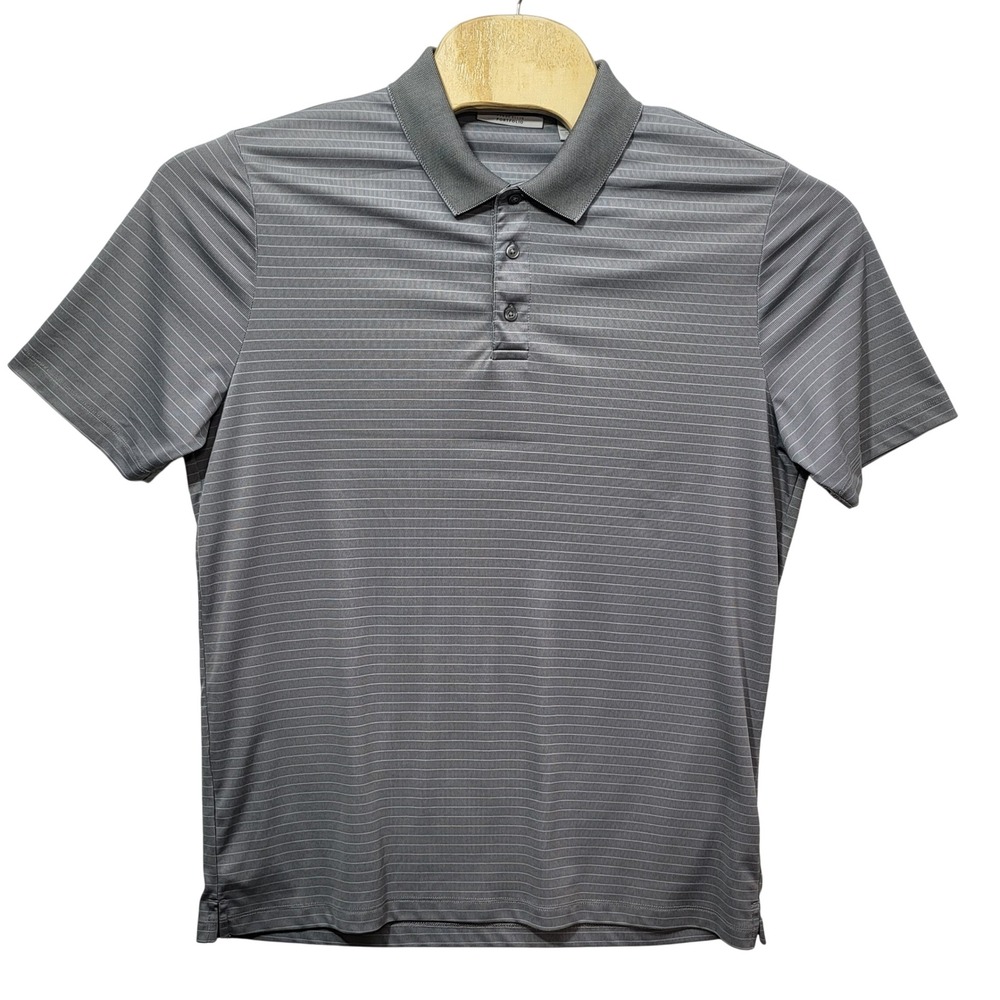 Perry Ellis Portfolio Mens Large Grey Striped Polo Shirt Short Sleeve SA3578